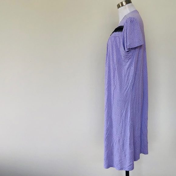 Nightgown Pullover Purple Polka Black Trim Short Sleeves CELESTIAL DREAMS - Picture 4 of 11